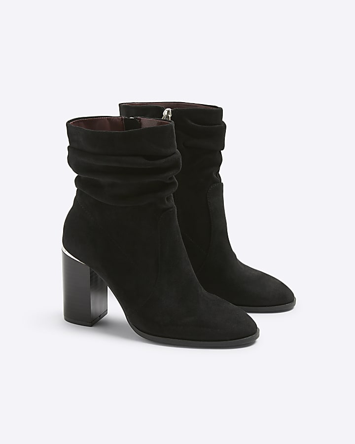 Black Slouch Heeled Ankle Boots