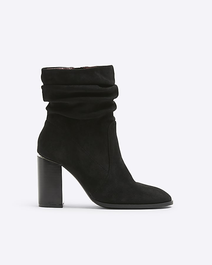 Black Slouch Heeled Ankle Boots