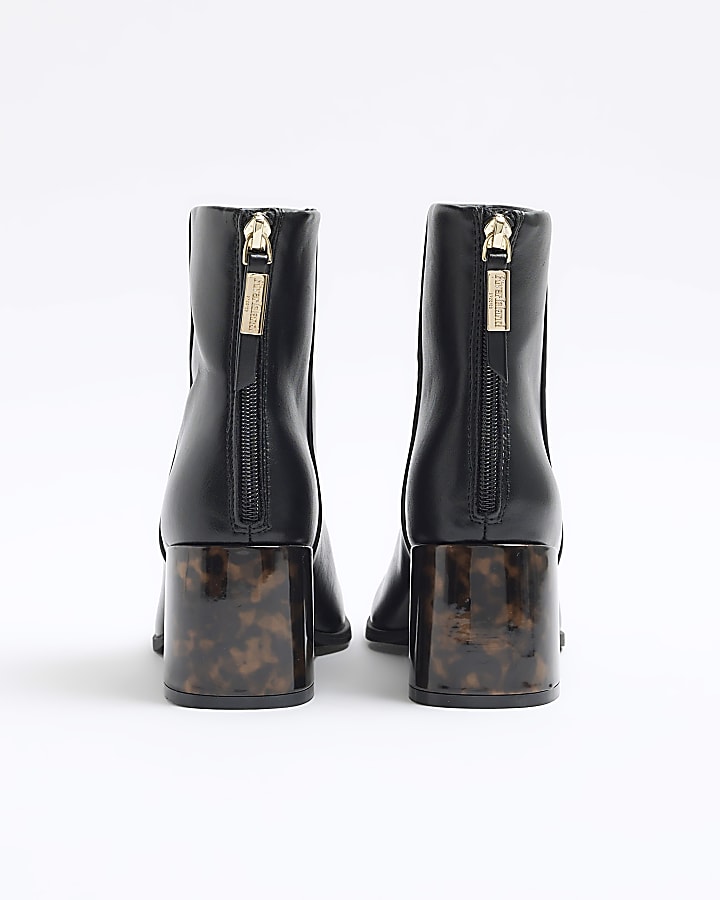 Black tortoiseshell block heeled ankle boots