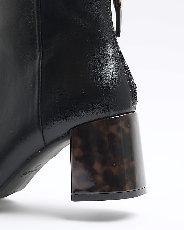 Black tortoiseshell block heeled ankle boots