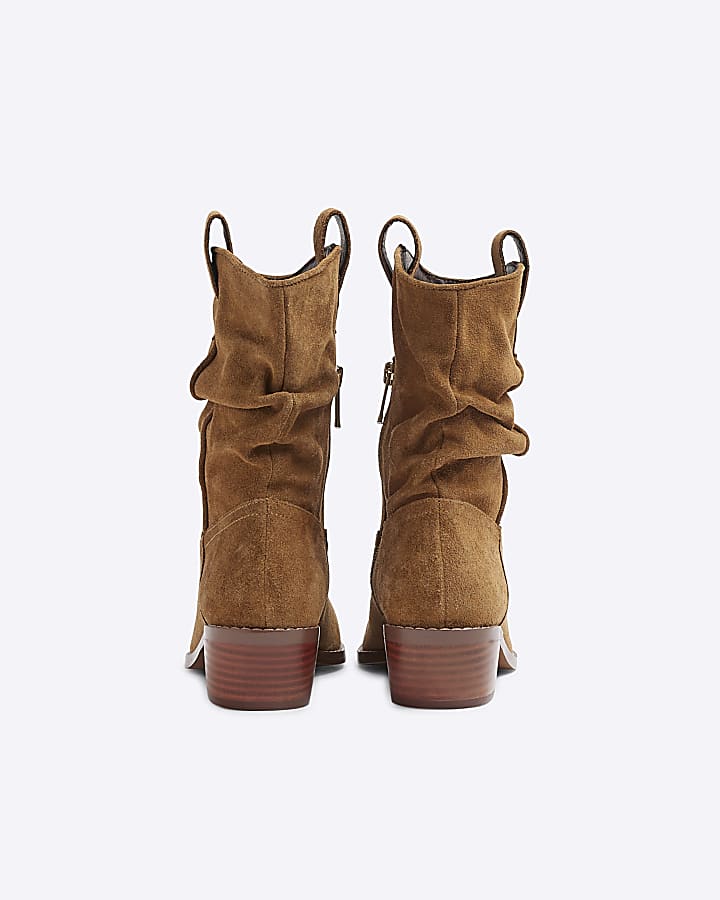 Beige suede slouch western boots