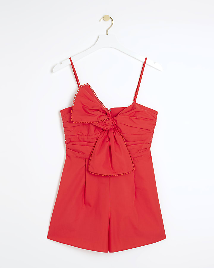 Red bow sleeveless playsuit