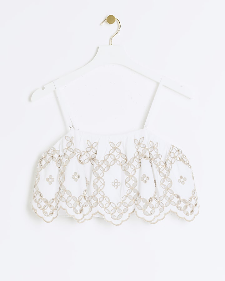 White cropped broderie cami top