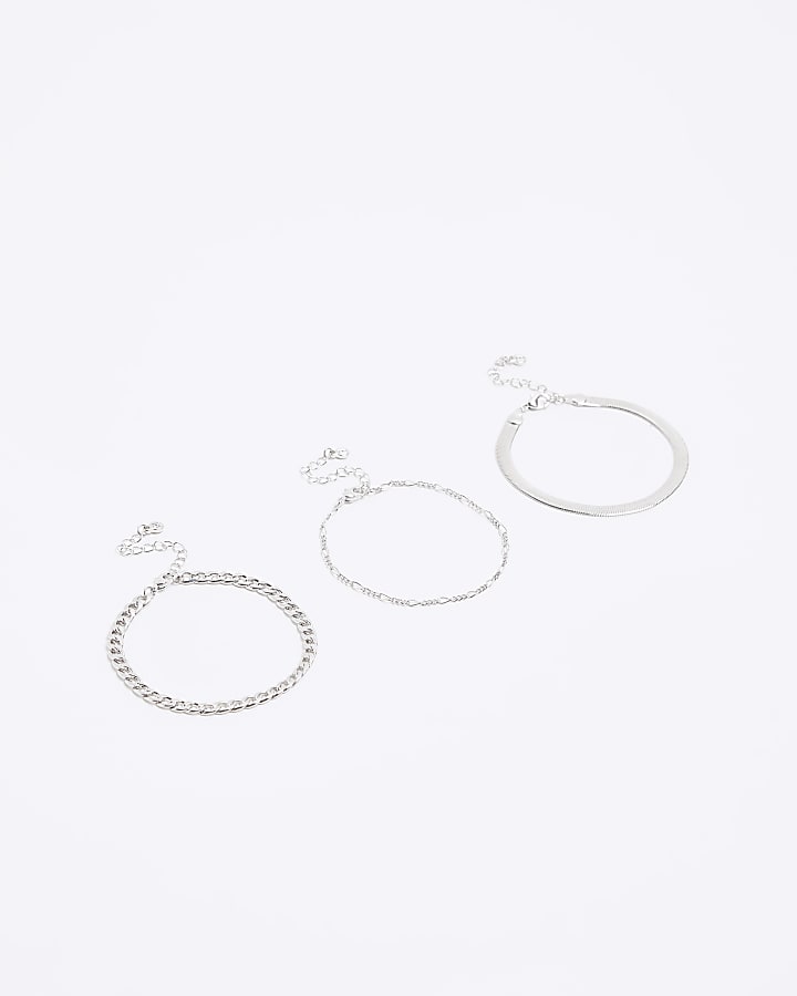 Silver colour chain anklet multipack