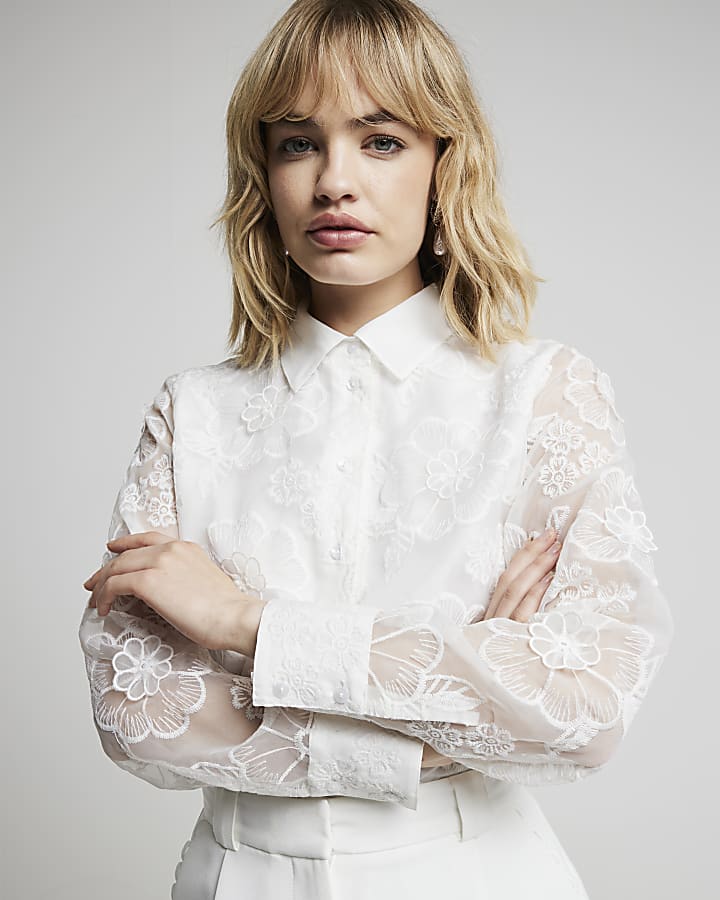 White embroidered lace shirt