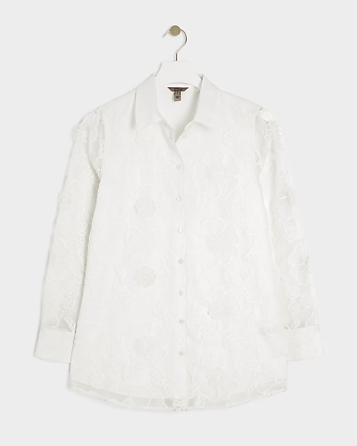 White embroidered lace shirt