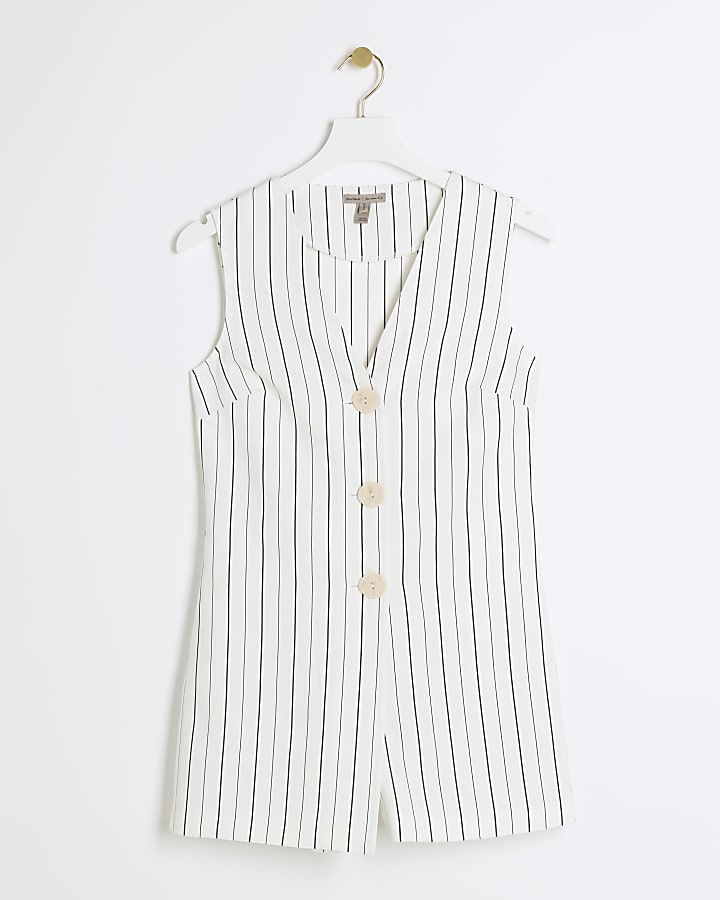 Cream stripe button down playsuit