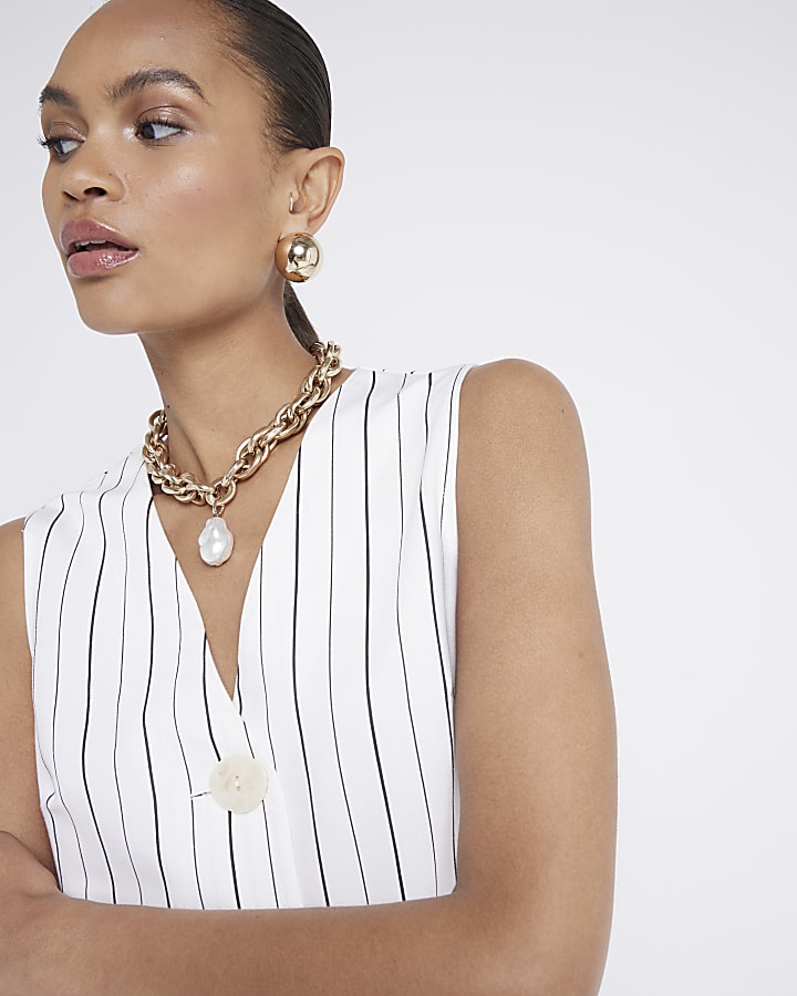 Cream stripe button down playsuit