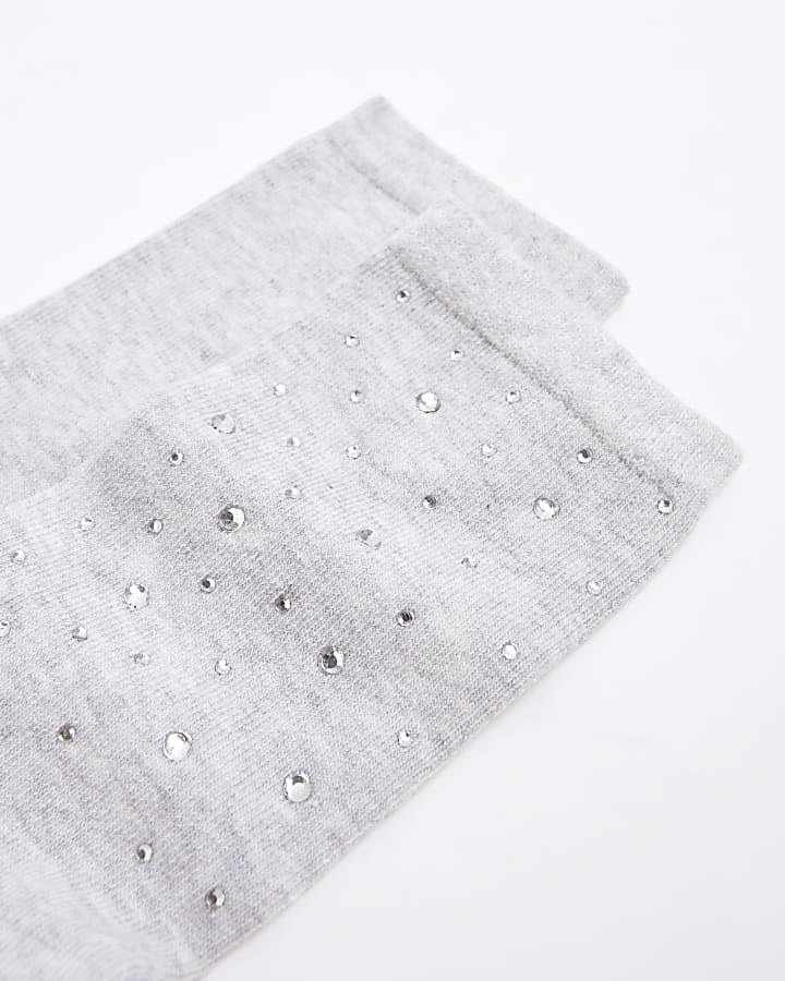 Grey diamante embellished socks