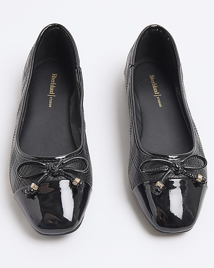 Black embroidered toe cap ballet pumps