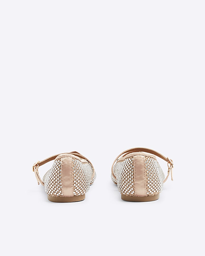 Beige mesh mary jane ballet pumps