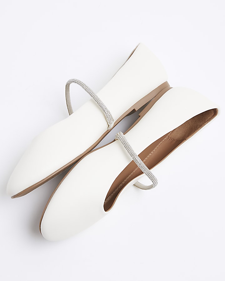 White Embellished Strap Ballet Pumps