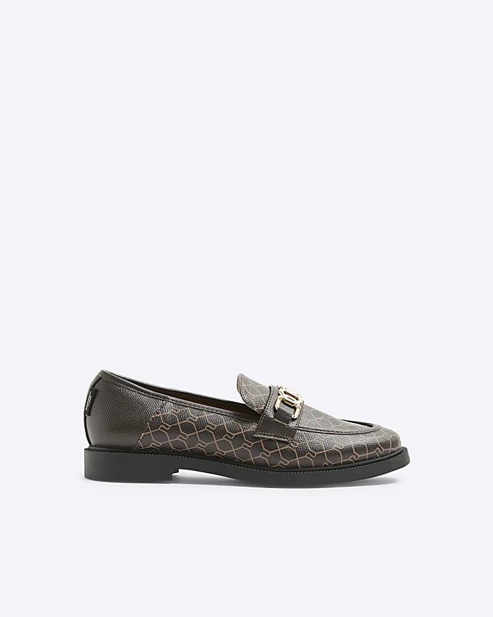 Brown monogram chain RI hardware loafers