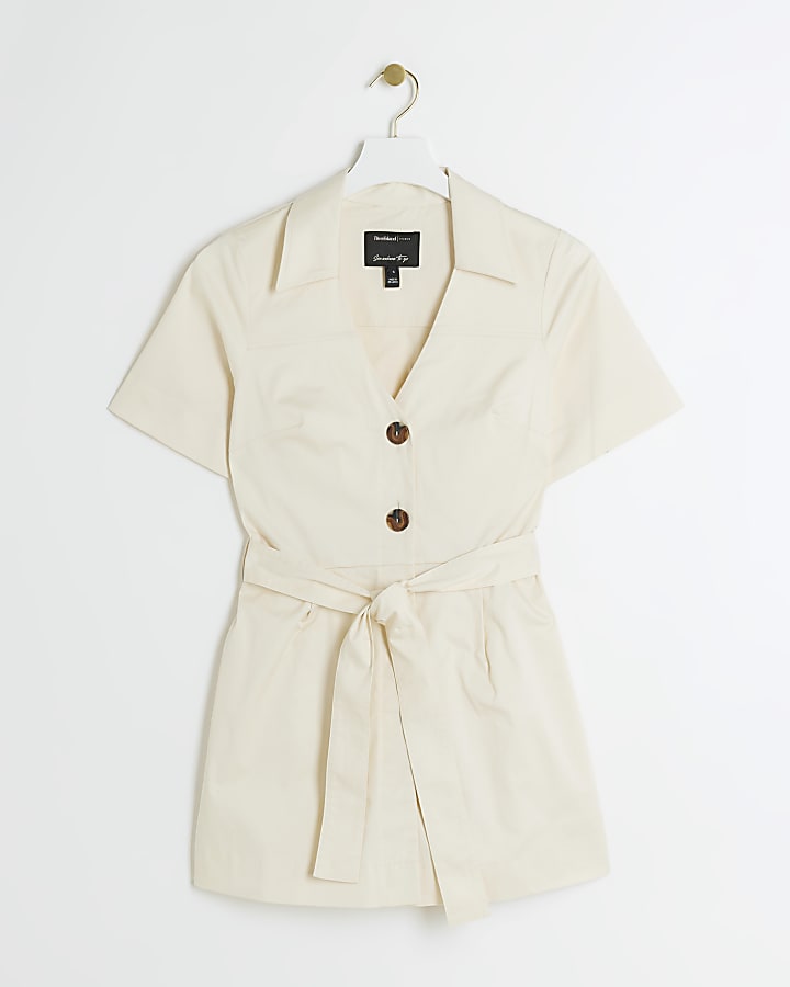 Petite beige belted skort playsuit