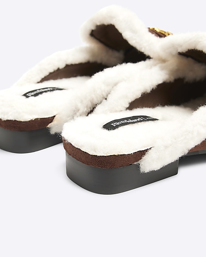 Brown faux fur mules