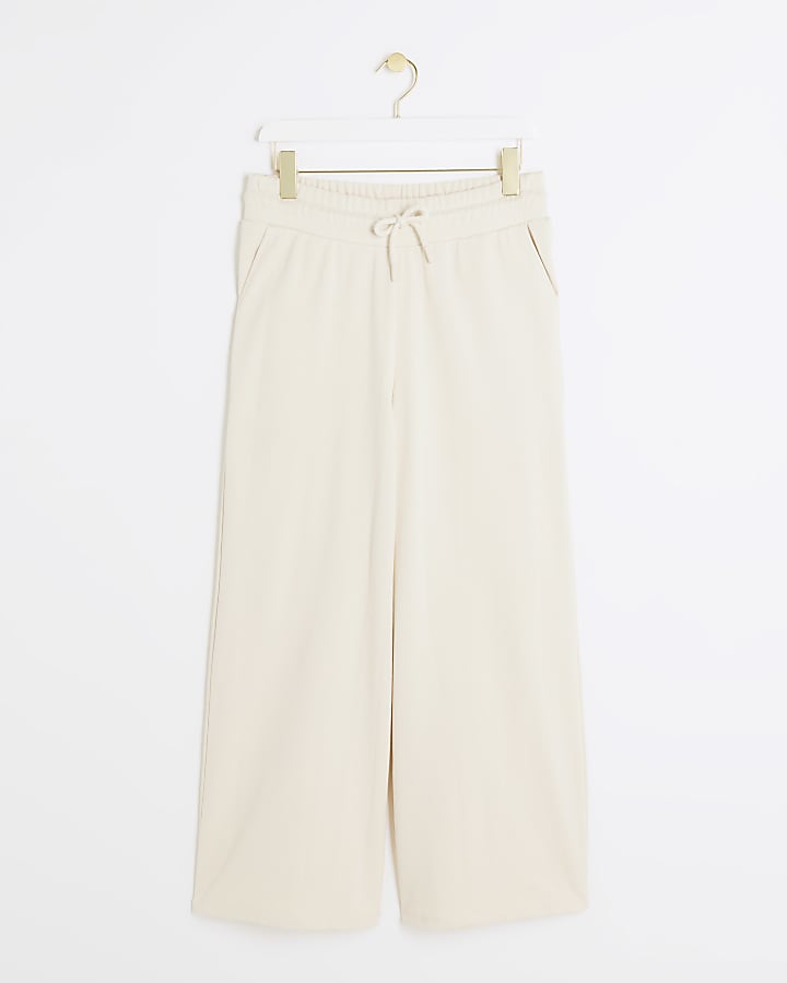 Beige wide leg crop joggers