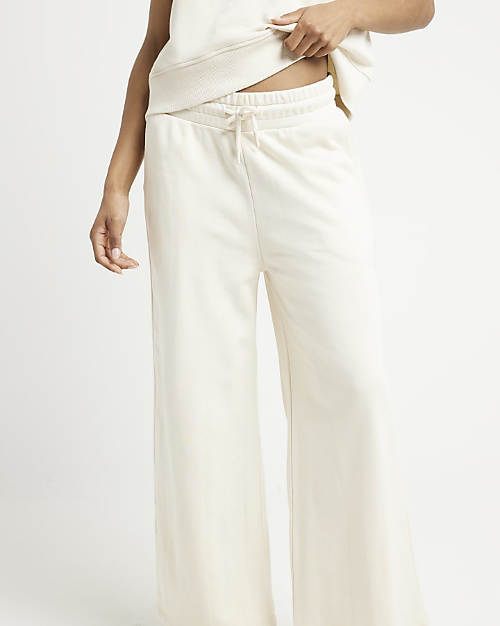 Beige wide leg crop joggers