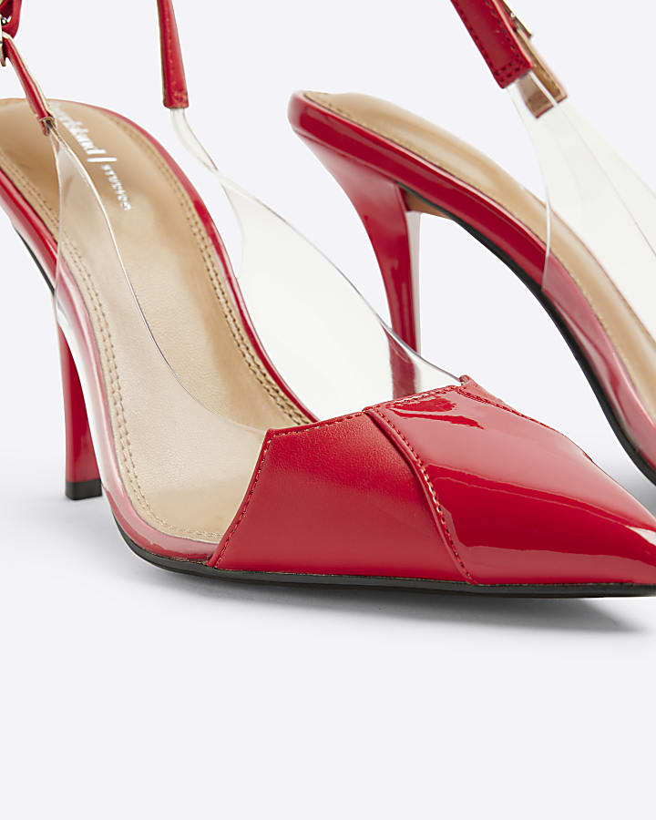 Red Perspex Sling Back Heeled Court Shoes