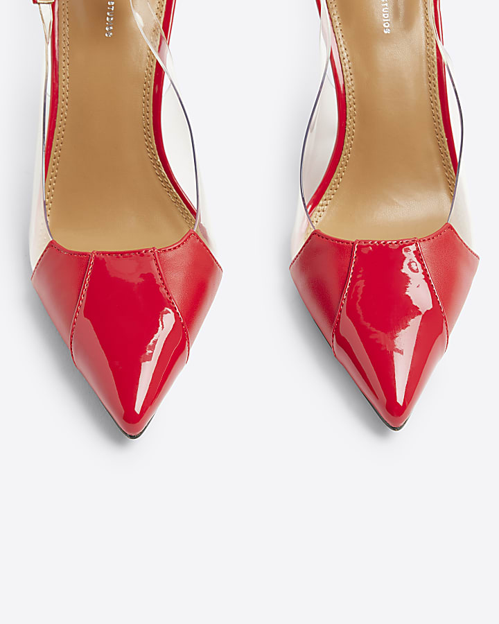 Red Perspex Sling Back Heeled Court Shoes