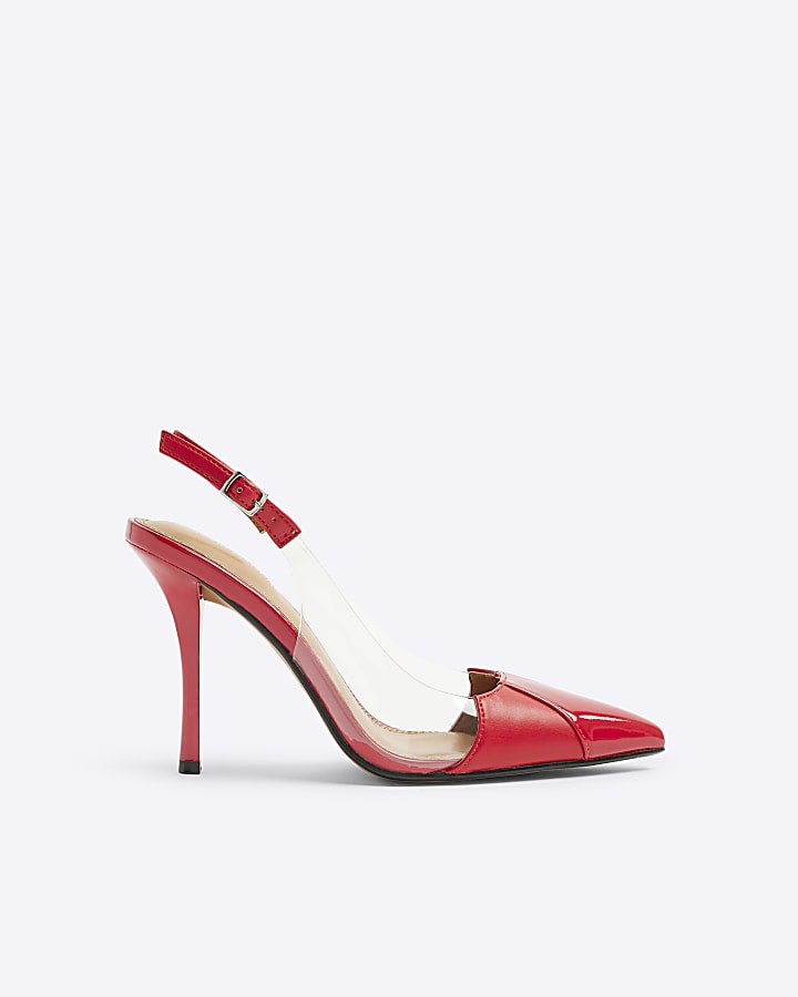 Red Perspex Sling Back Heeled Court Shoes