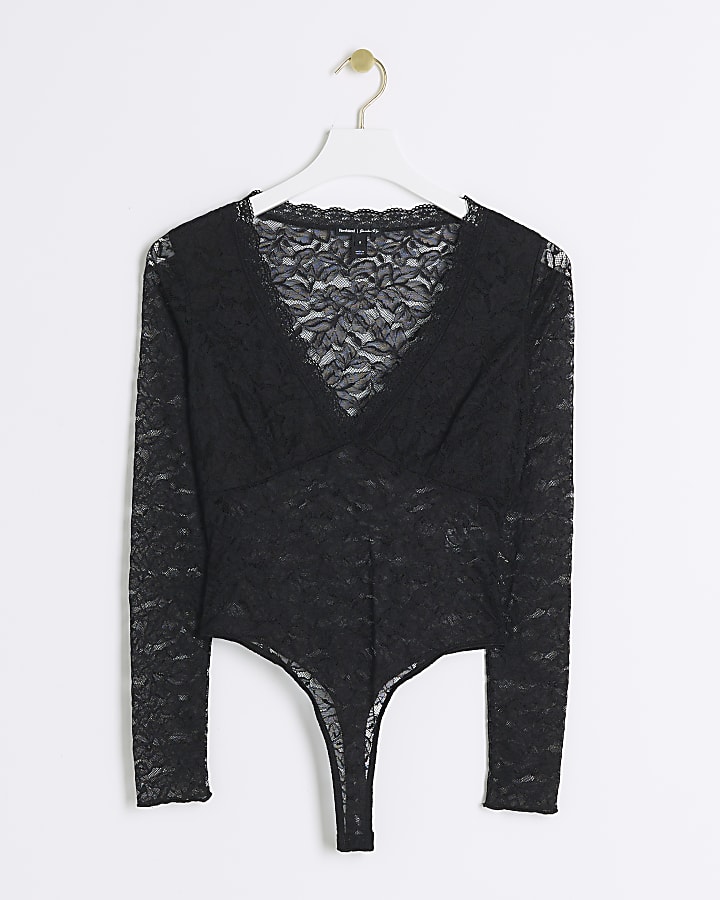 Black plunge lace bodysuit