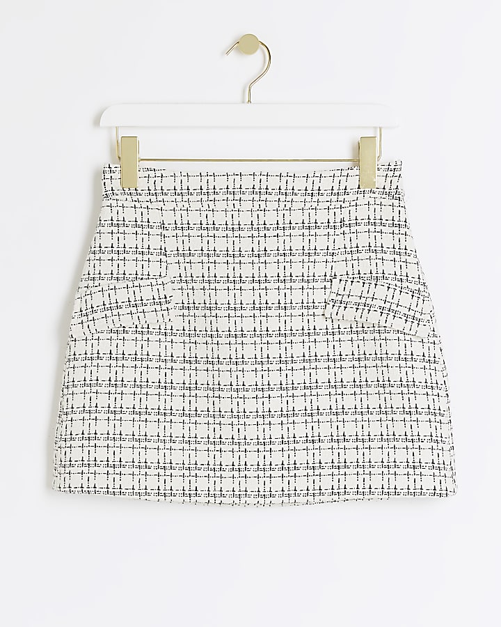 White boucle mini skirt