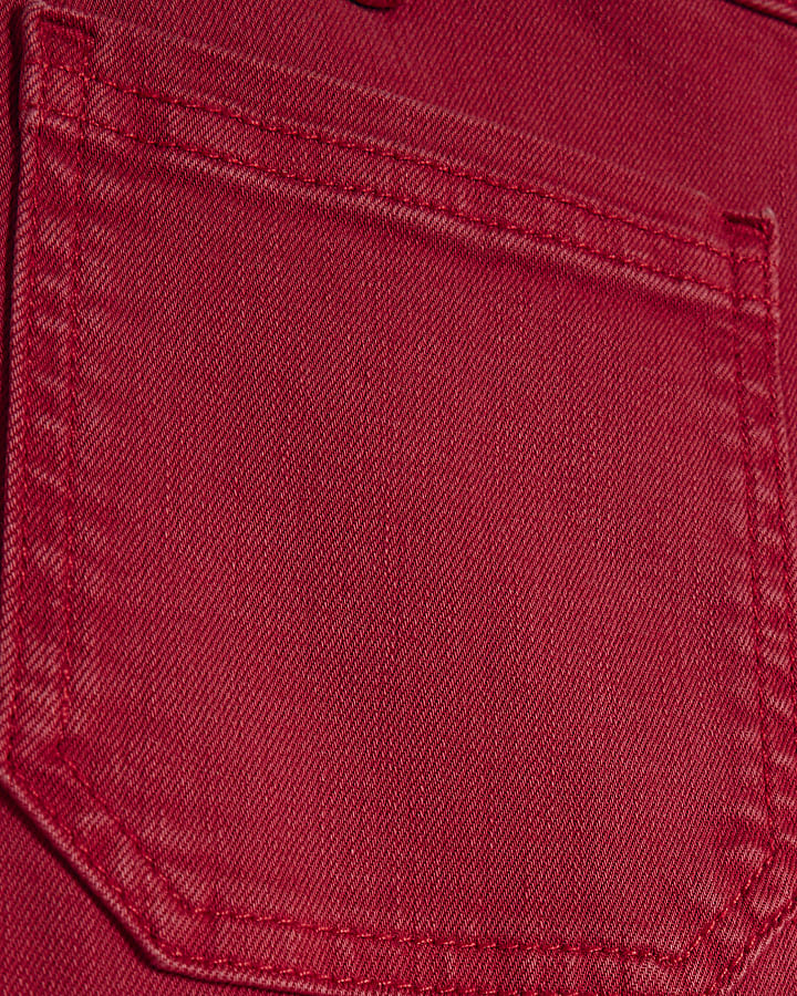 Red high waisted slim straight jeans