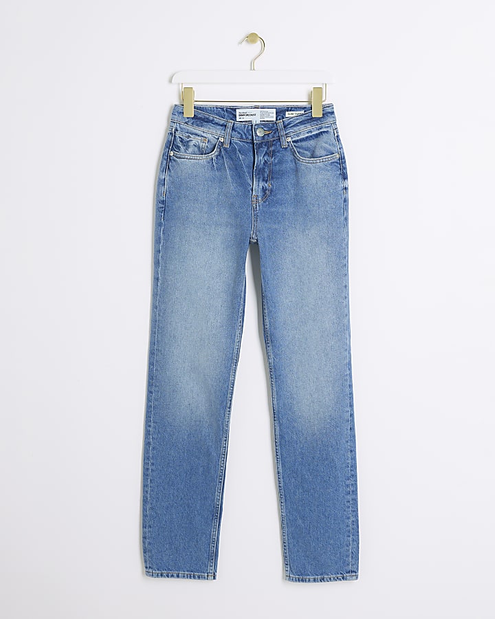 Blue high waisted slim tapered jeans