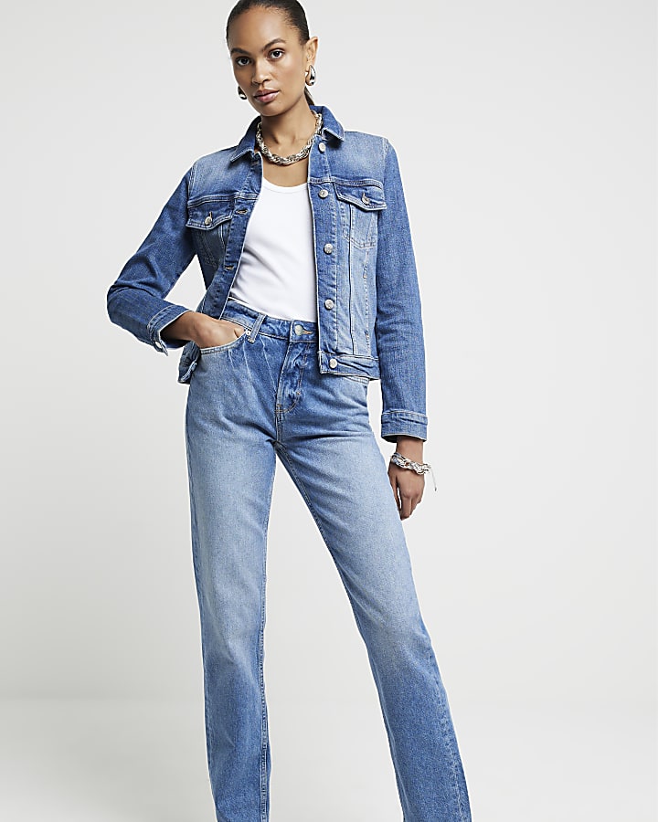 Blue high waisted slim tapered jeans