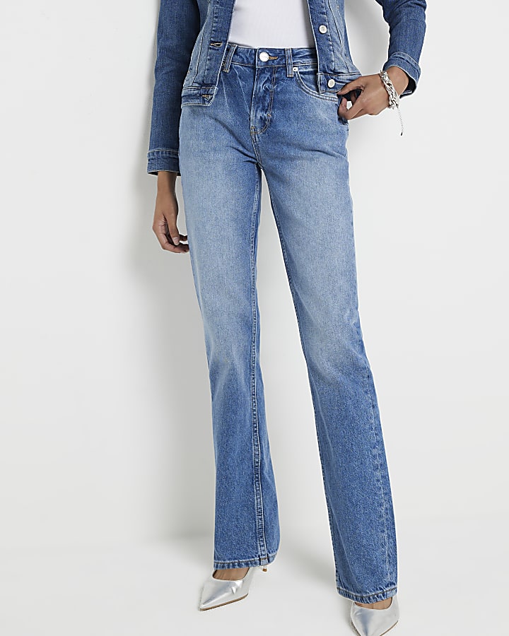 Blue high waisted slim tapered jeans