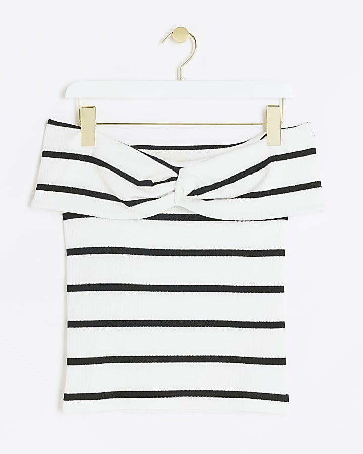 White Stripe Knot Front Bandeau Top