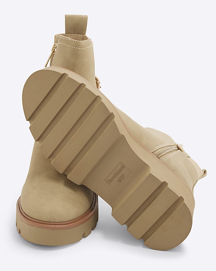 Beige Buckle Detail Chelsea Boots