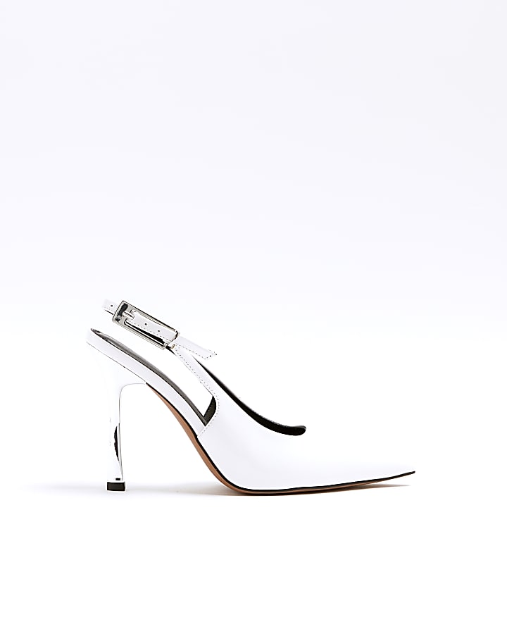 White sling back heeled court shoes