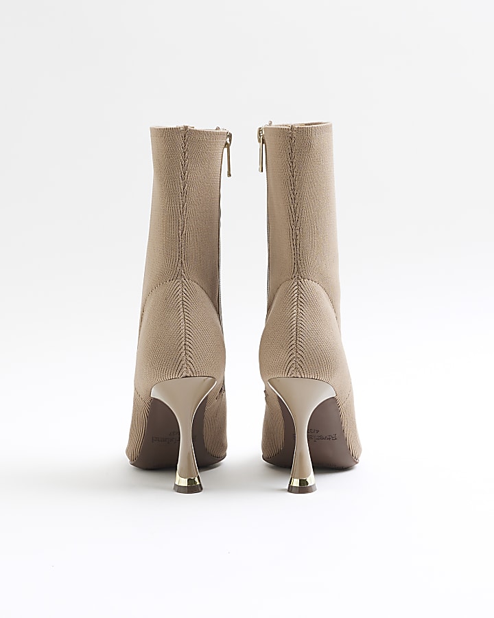 Beige Knit Heeled Sock Boots