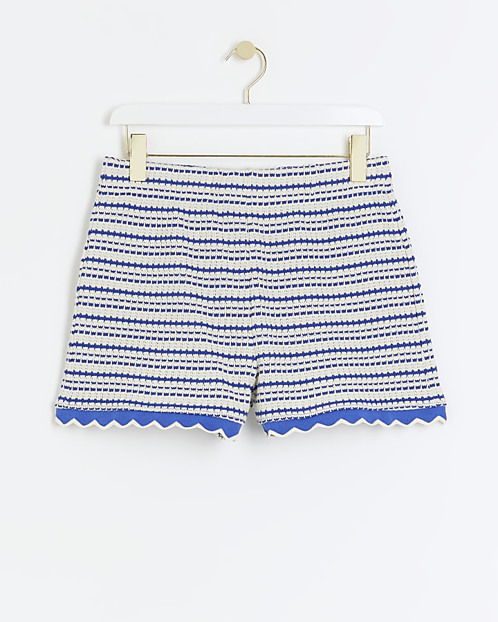 Blue crochet stripe shorts