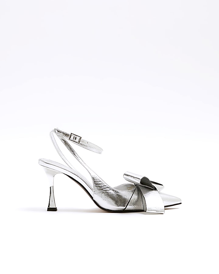 Silver structured bow detail court heels