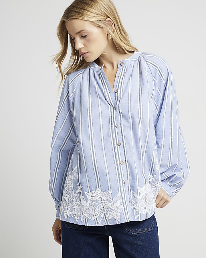 Blue embroidered detail stripe shirt