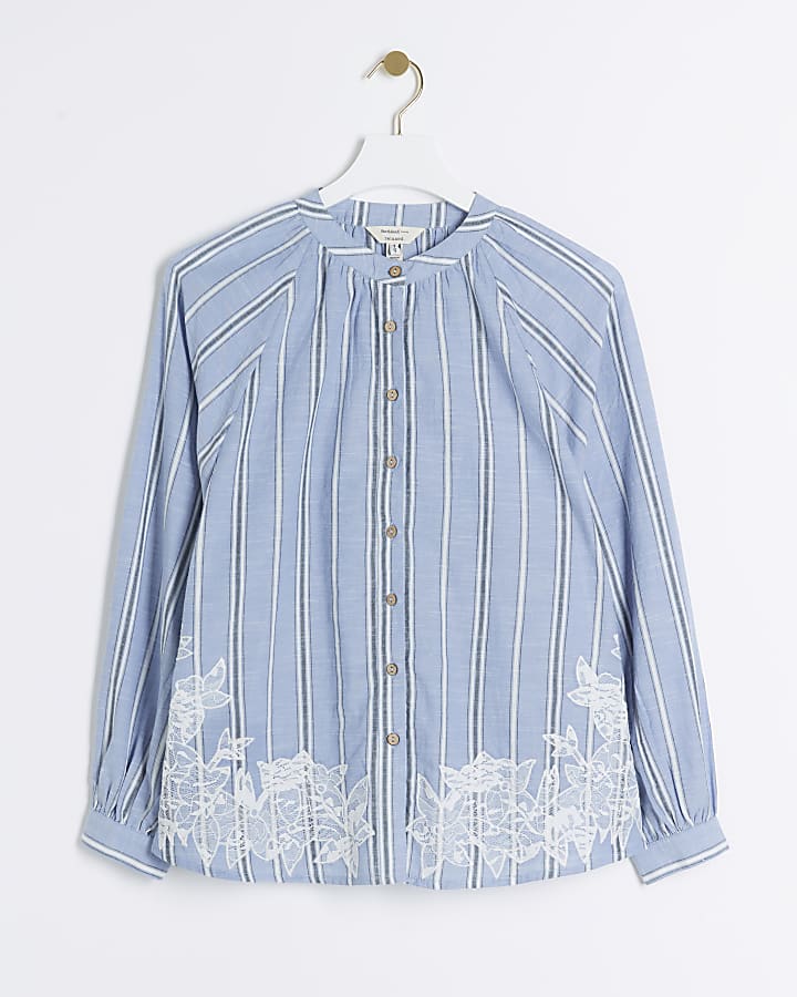 Blue embroidered detail stripe shirt