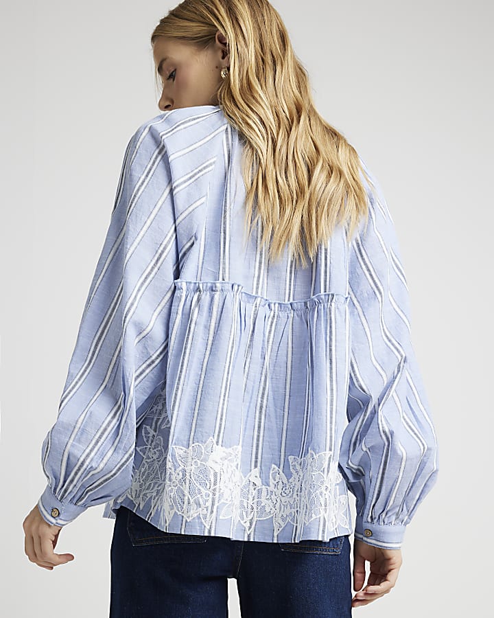 Blue embroidered detail stripe shirt