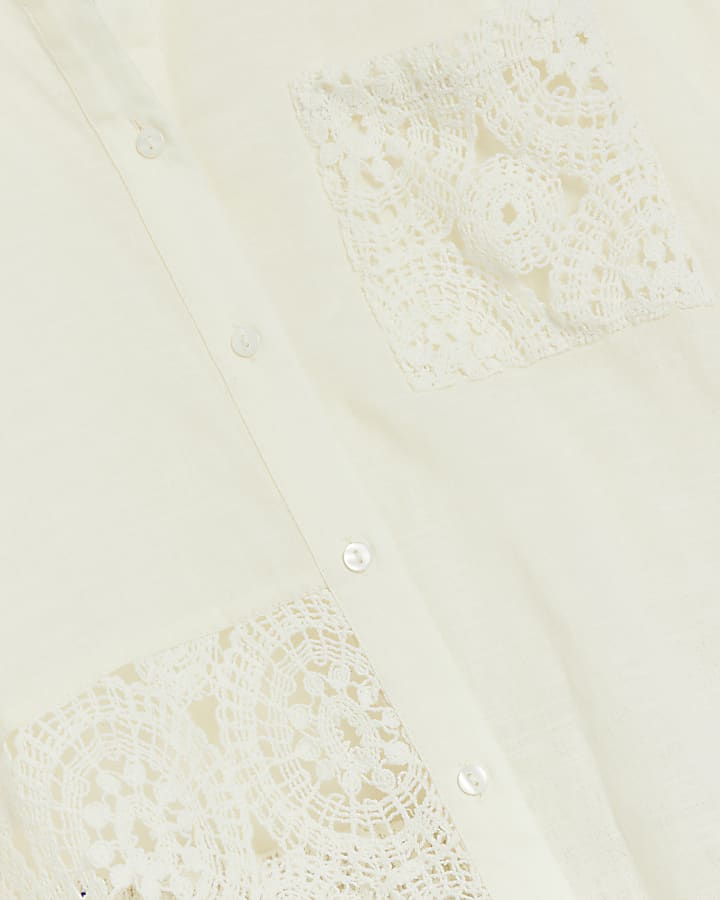 Cream crochet beach shirt and shorts set
