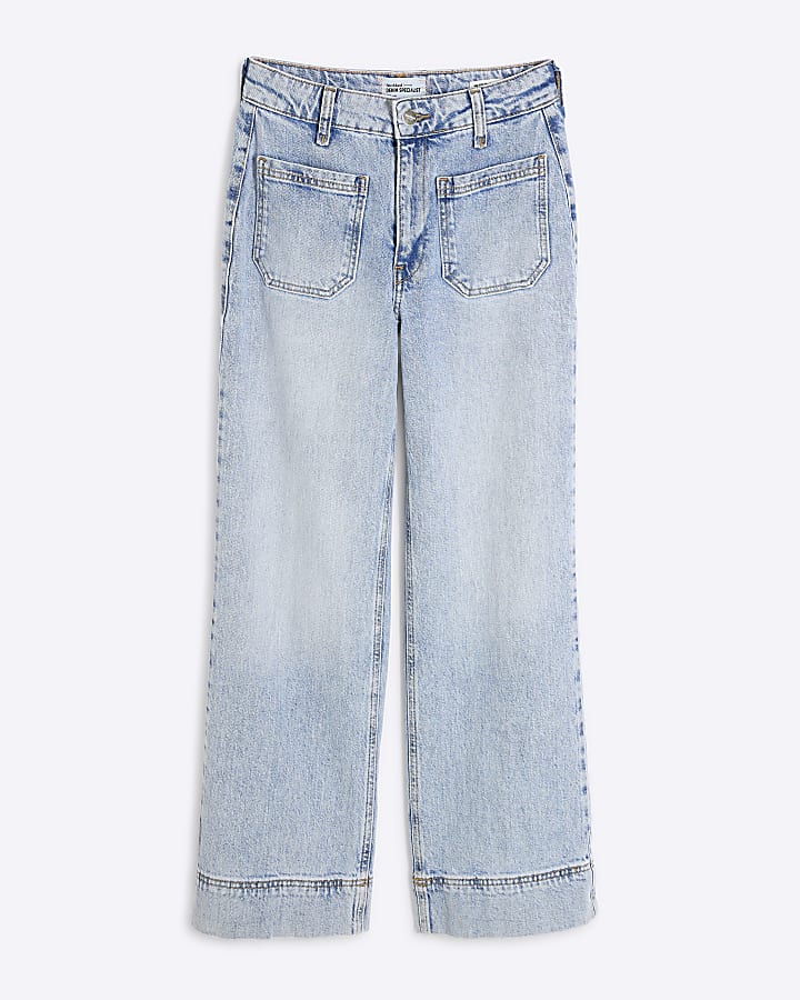 Petite Blue High Waisted Wide Leg Jeans