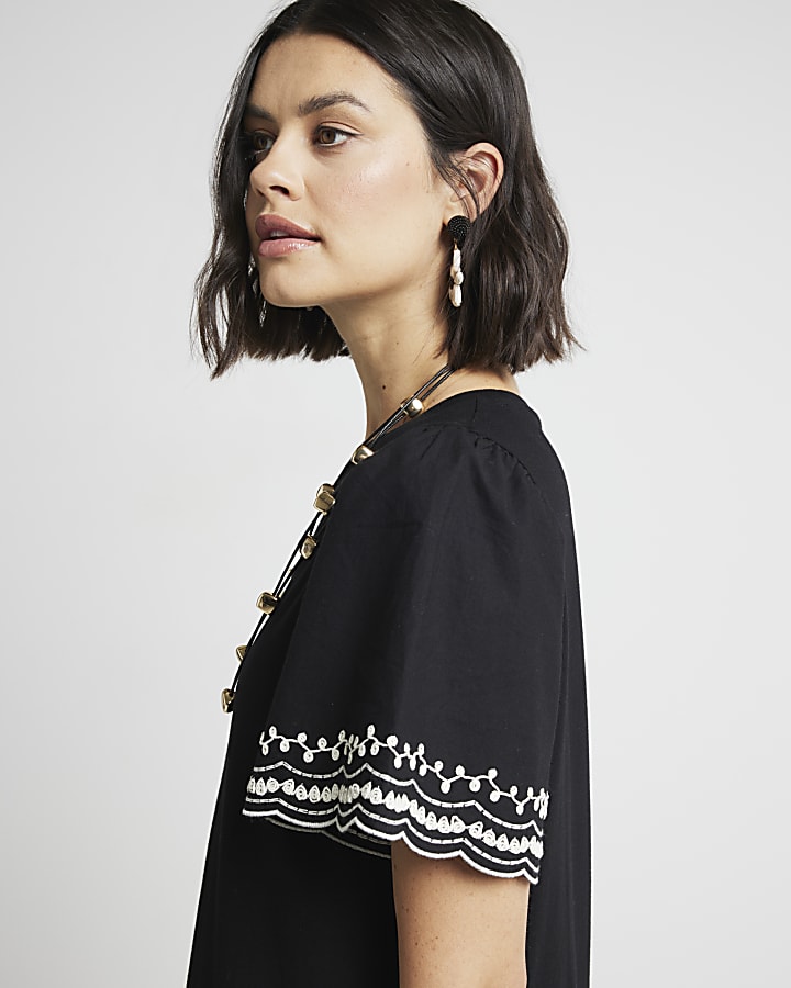 Black embroidered sleeve t-shirt midi dress