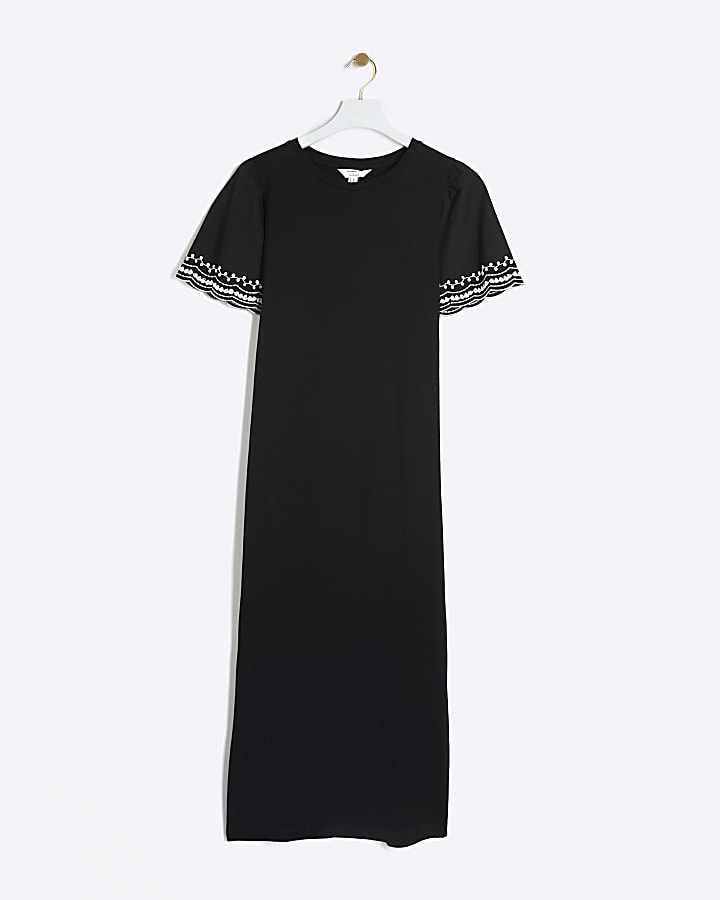 Black embroidered sleeve t-shirt midi dress