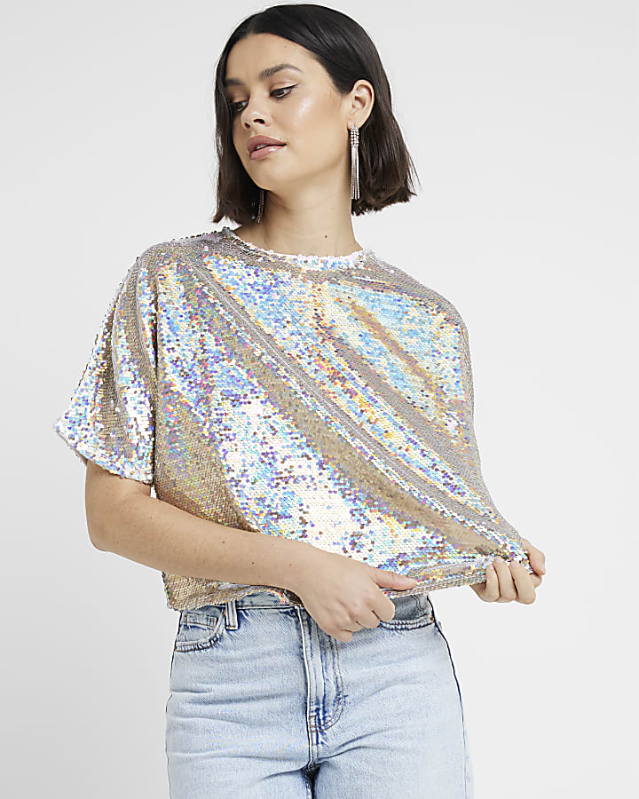 Gold sequin top river island 2025