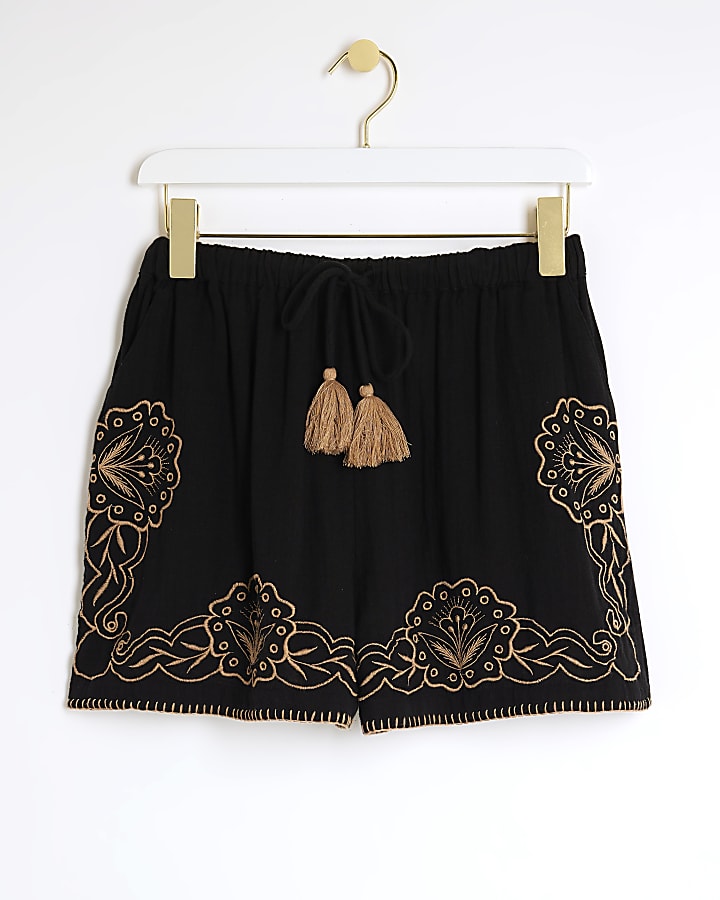 Black embroidered shorts