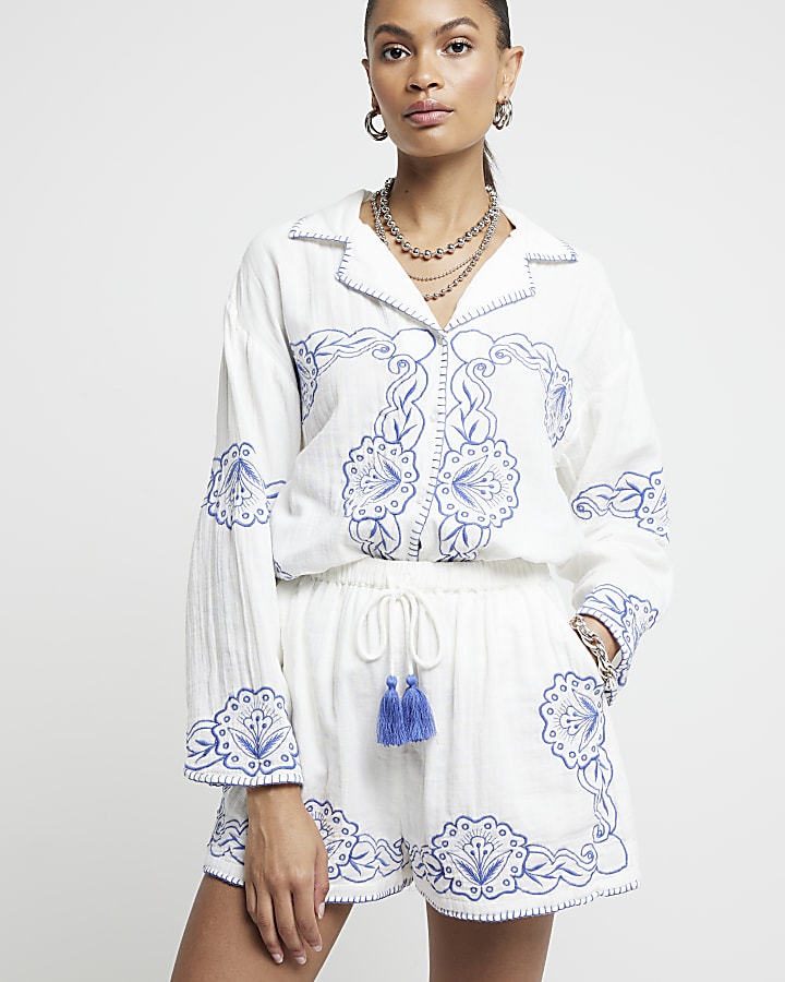White embroidered shorts
