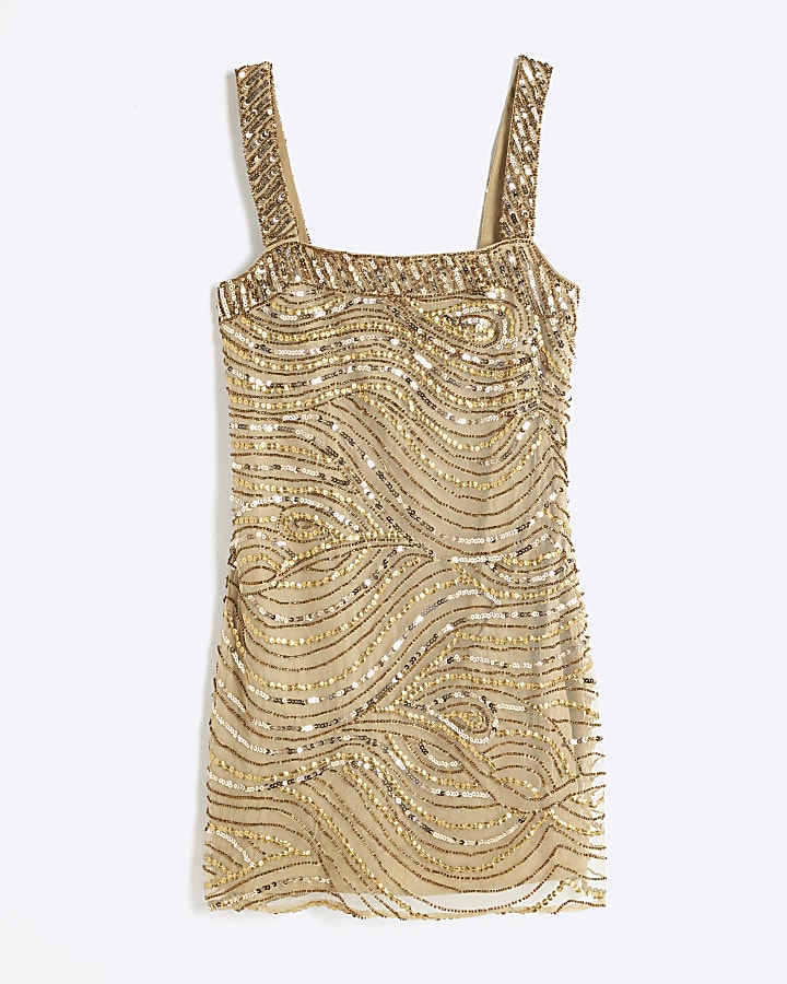 Gold embellished bodycon mini dress