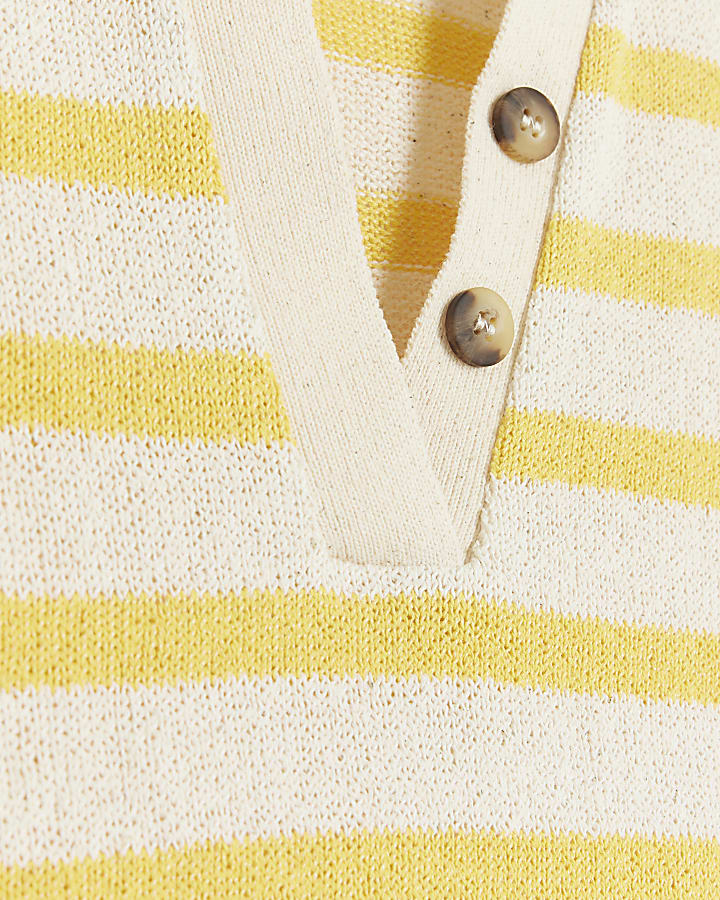 Yellow crochet stripe polo t-shirt