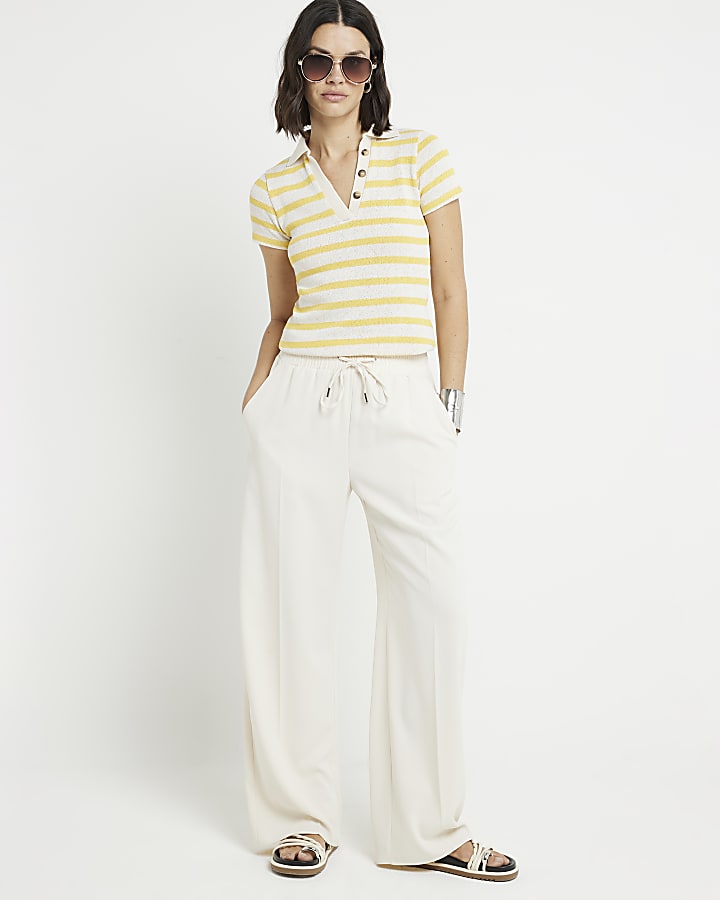 Yellow crochet stripe polo t-shirt