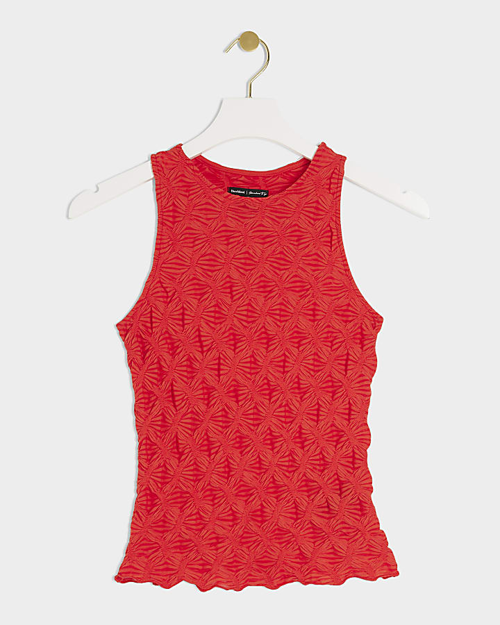 Red textured sleeveless top